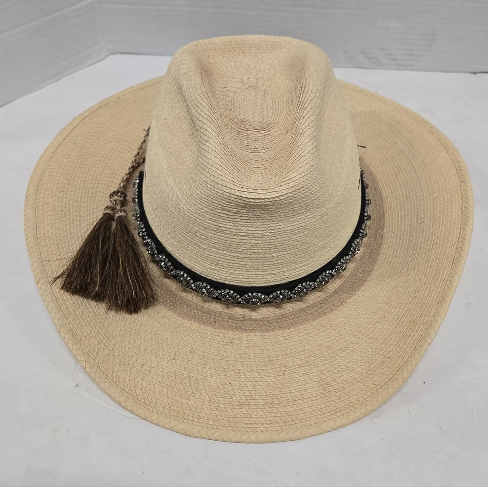 Sun Body Hat Houston Texas Handcrafted Palm Straw Havana Hat 7 1/8‎ ( 57 )